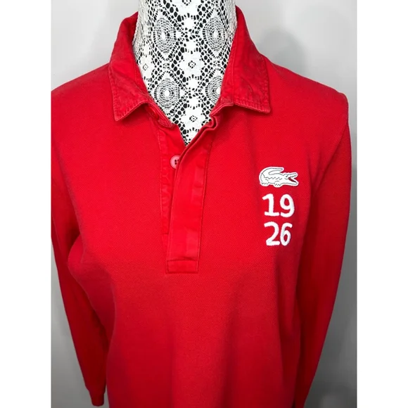 Men's Lacoste Red Long Sleeve Polo Shirt Size L - Picture 3 of 8